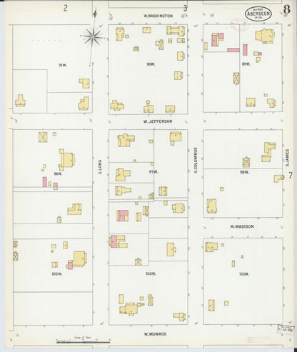 Sanborn Fire Insurance Map from Aberdeen, Monroe County, Mississippi (1899), Sheet #0008 - Complete Map Set gallery image, historic Sanborn map, vintage wall art, Mississippi Mississippi