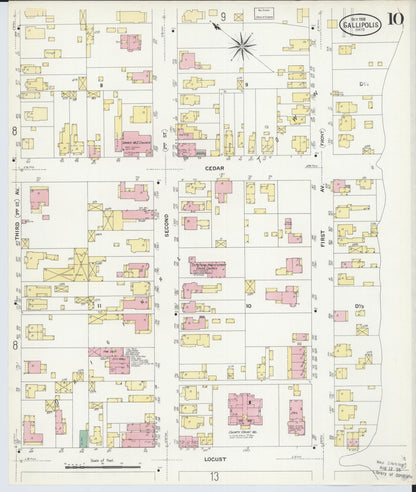 Sanborn Fire Insurance Map from Gallipolis, Gallia County, Ohio (1908), Sheet #0010 - Historic Sanborn Fire Insurance Map Print, vintage old map wall art, antique decor, genealogy gift, Ohio Ohio map