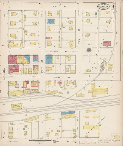 Sanborn Fire Insurance Map from Rochelle, Ogle County, Illinois (1922), Sheet #0009 - Complete Map Set gallery image, historic Sanborn map, vintage wall art, Illinois Illinois
