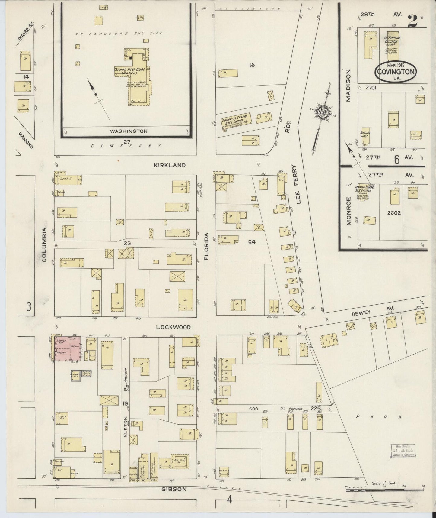Sanborn Fire Insurance Map from Covington, Saint Tammany Parish, Louisiana (1915), Sheet #0002 - Historic Sanborn Fire Insurance Map Print, vintage old map wall art, antique decor, genealogy gift, Louisiana Louisiana map