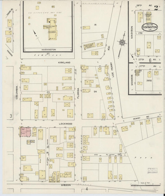 Sanborn Fire Insurance Map from Covington, Saint Tammany Parish, Louisiana (1915), Sheet #0002 - Historic Sanborn Fire Insurance Map Print, vintage old map wall art, antique decor, genealogy gift, Louisiana Louisiana map