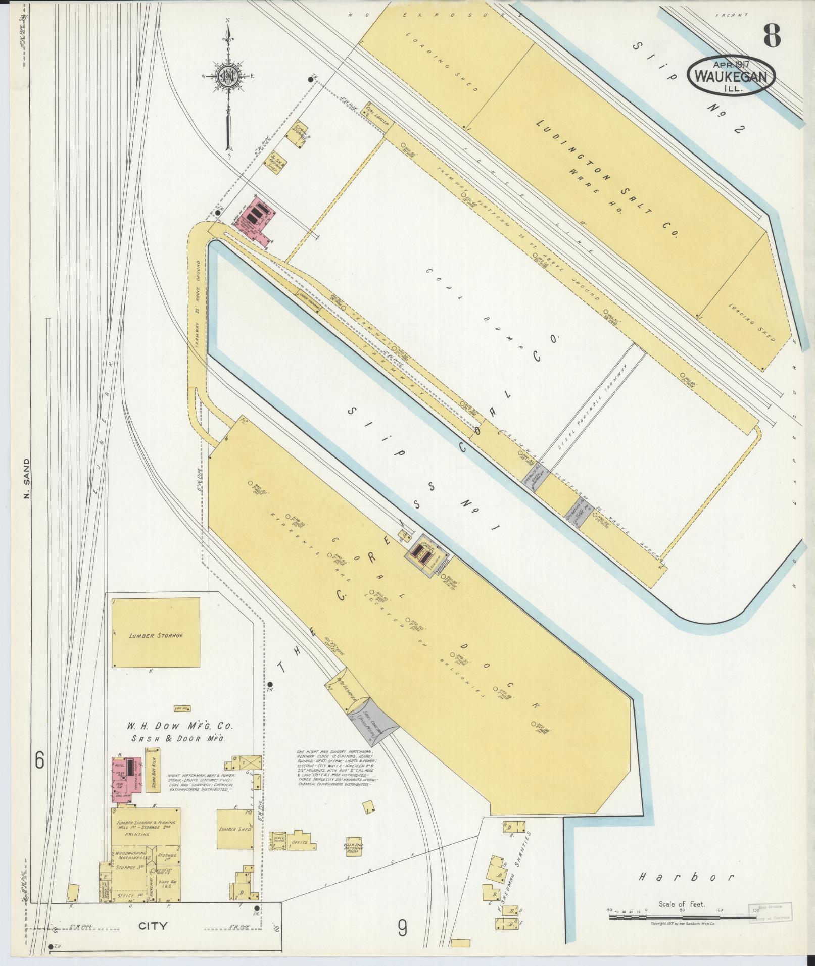 Sanborn Fire Insurance Map from Waukegan, Lake County, Illinois (1917), Sheet #0008 - Complete Map Set gallery image, historic Sanborn map, vintage wall art, Illinois Illinois