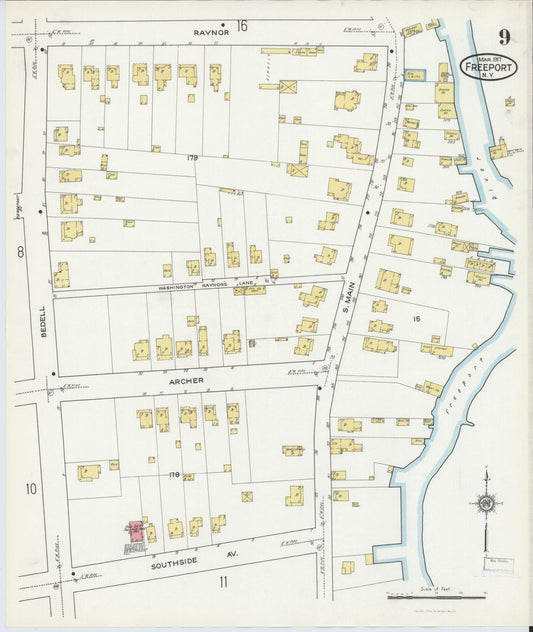 Sanborn Fire Insurance Map from Freeport, Nassau County, New York (1917), Sheet #0009 - Historic Sanborn Fire Insurance Map Print, vintage old map wall art, antique decor, genealogy gift, New York New York map