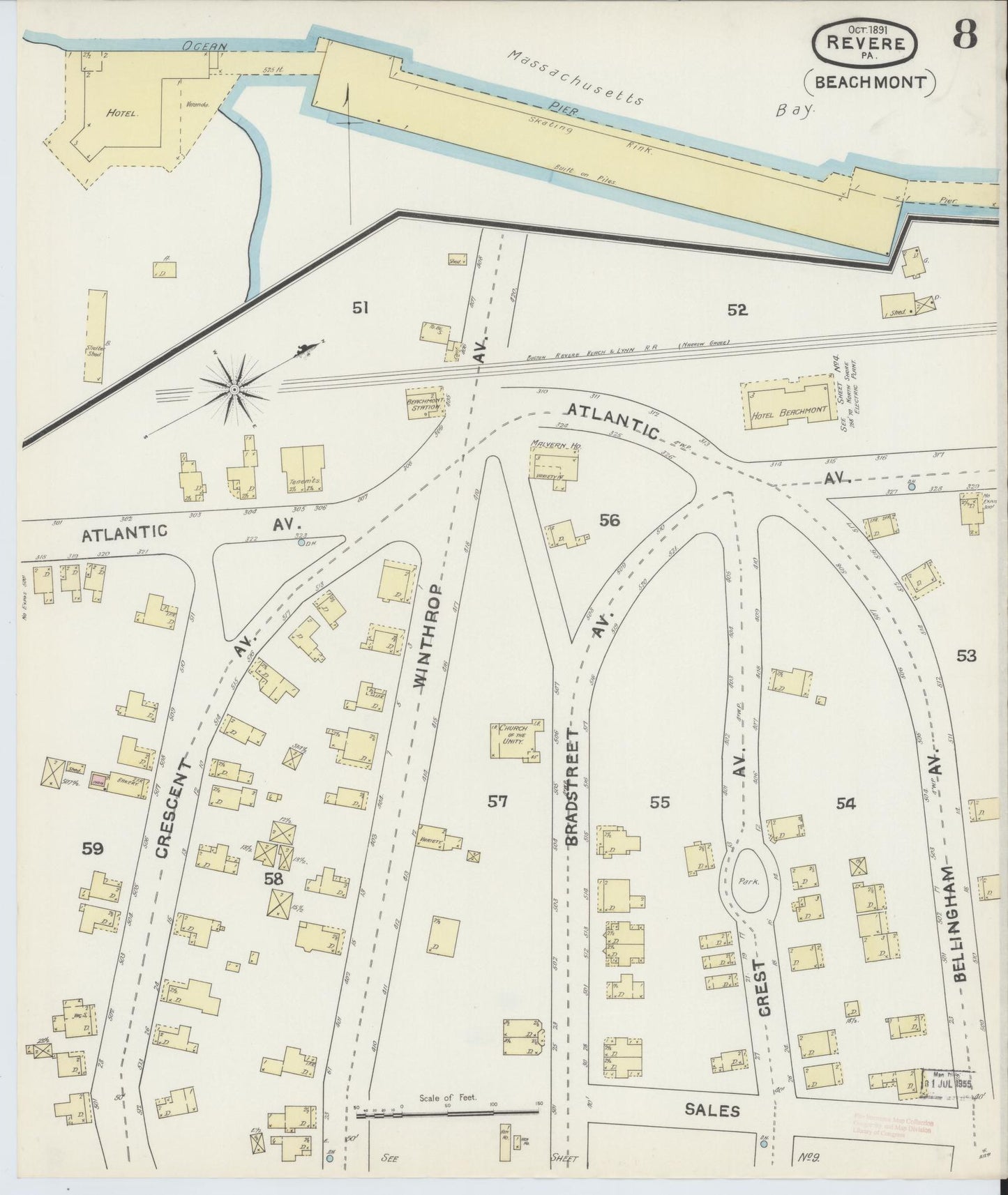 Sanborn Fire Insurance Map from Revere, Suffolk County, Massachusetts (1891), Sheet #0008 - Complete Map Set gallery image, historic Sanborn map, vintage wall art, Massachusetts Massachusetts