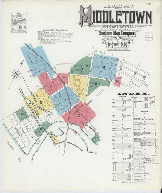 Sanborn Fire Insurance Map from Middletown, Dauphin County, Pennsylvania (1902), Sheet #0001 - Historic Sanborn Fire Insurance Map Print, vintage old map wall art, antique decor, genealogy gift, Pennsylvania Pennsylvania map