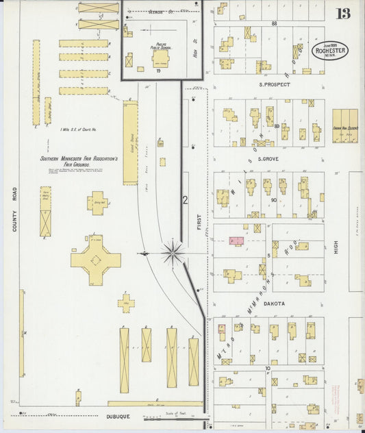 Sanborn Fire Insurance Map from Rochester, Olmsted County, Minnesota (1899), Sheet #0013 - Historic Sanborn Fire Insurance Map Print, vintage old map wall art, antique decor, genealogy gift, Minnesota Minnesota map