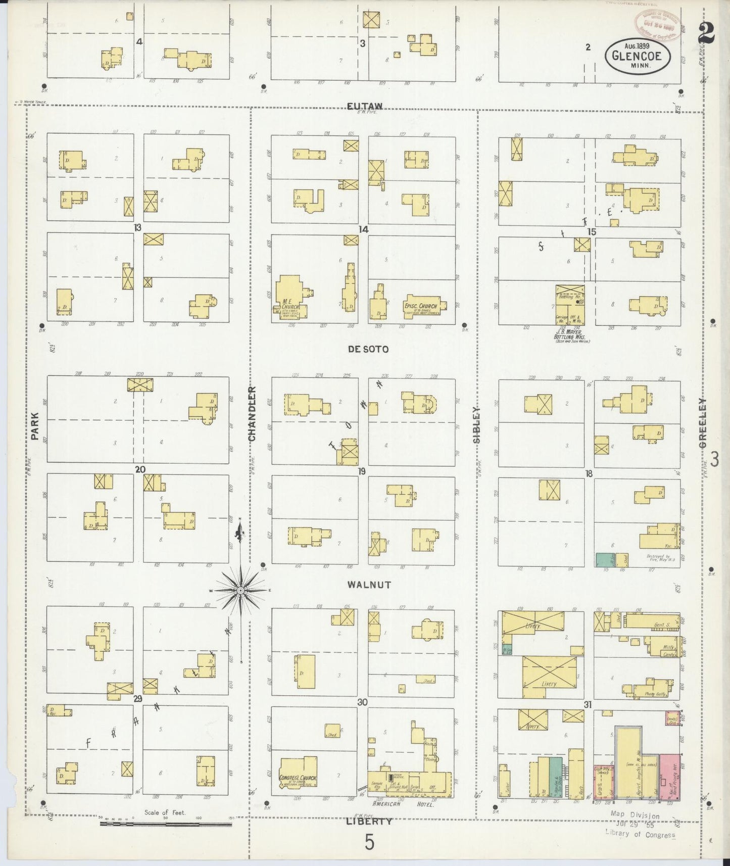 Sanborn Fire Insurance Map from Glencoe, Mcleod County, Minnesota (1899), Sheet #0002 - Historic Sanborn Fire Insurance Map Print, vintage old map wall art, antique decor, genealogy gift, Minnesota Minnesota map
