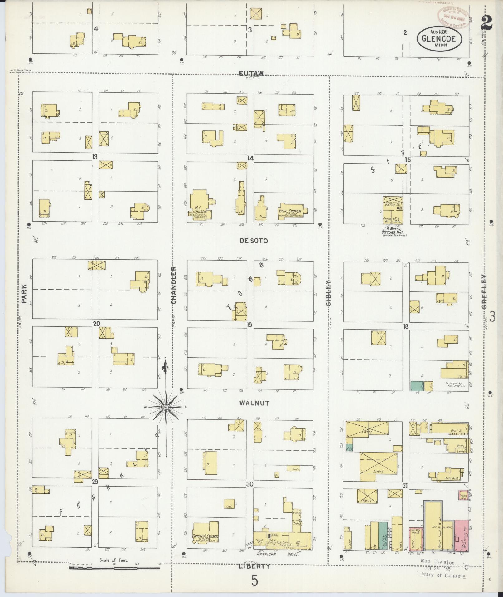 Sanborn Fire Insurance Map from Glencoe, Mcleod County, Minnesota (1899), Sheet #0002 - Historic Sanborn Fire Insurance Map Print, vintage old map wall art, antique decor, genealogy gift, Minnesota Minnesota map