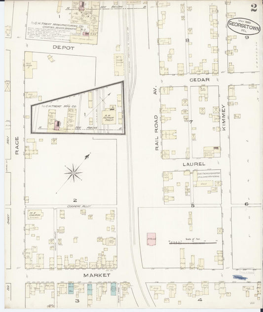 Sanborn Fire Insurance Map from Georgetown, Sussex County, Delaware (1885), Sheet #0002 - Historic Sanborn Fire Insurance Map Print, vintage old map wall art, antique decor, genealogy gift, Delaware Delaware map