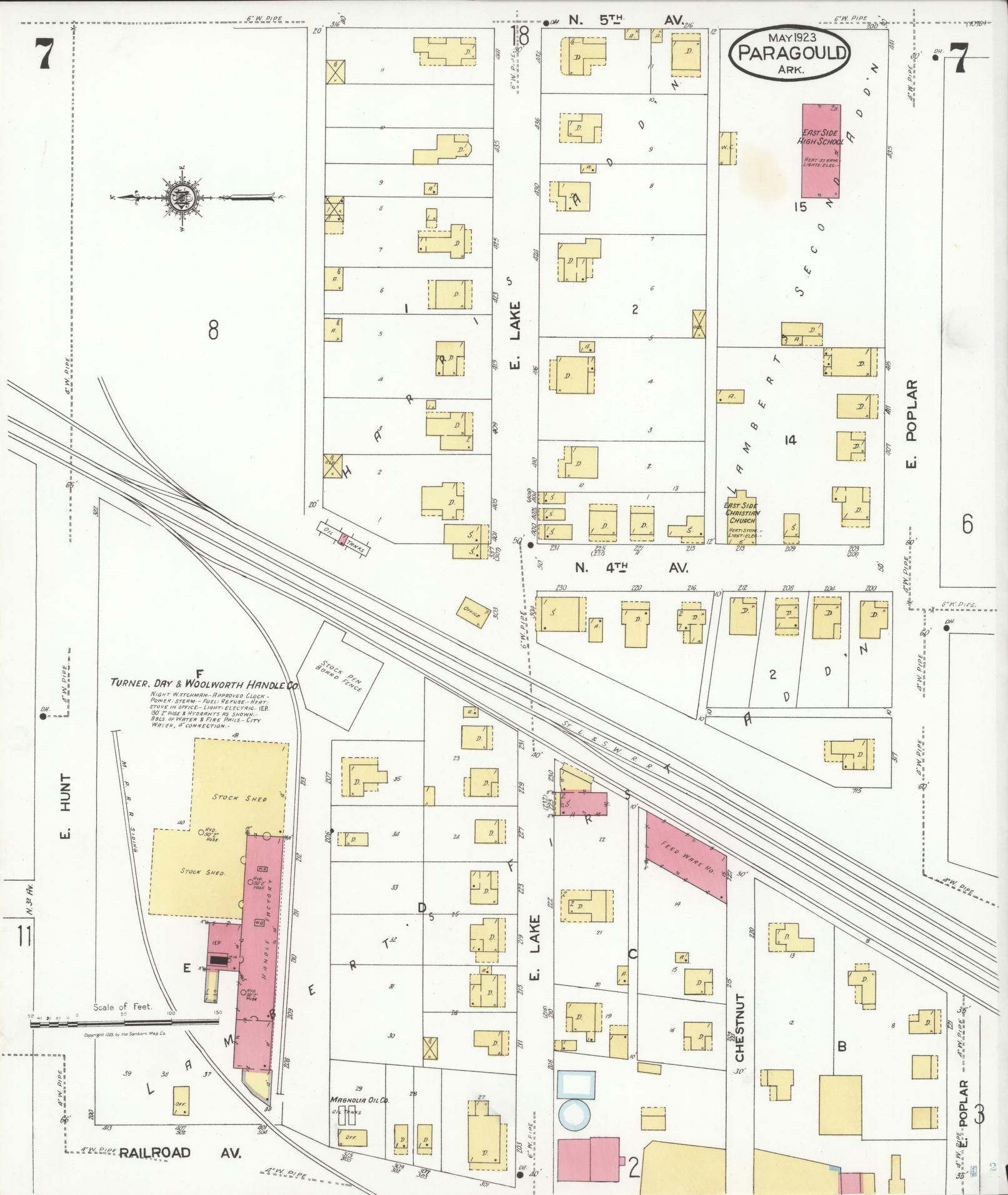 Sanborn Fire Insurance Map from Paragould, Greene County, Arkansas (1923), Sheet #0007 - Historic Sanborn Fire Insurance Map Print, vintage old map wall art, antique decor, genealogy gift, Arkansas Arkansas map