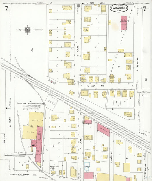 Sanborn Fire Insurance Map from Paragould, Greene County, Arkansas (1923), Sheet #0007 - Historic Sanborn Fire Insurance Map Print, vintage old map wall art, antique decor, genealogy gift, Arkansas Arkansas map