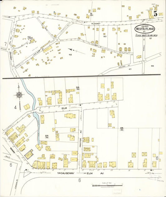 Sanborn Fire Insurance Map from West Rutland, Rutland County, Vermont (1922), Sheet #0005 - Historic Sanborn Fire Insurance Map Print, vintage old map wall art, antique decor, genealogy gift, Vermont Vermont map