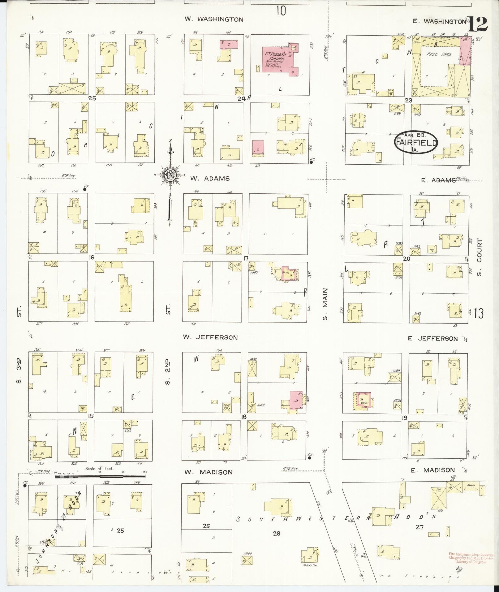 Sanborn Fire Insurance Map from Fairfield, Jefferson County, Iowa (1913), Sheet #0012 - Historic Sanborn Fire Insurance Map Print, vintage old map wall art