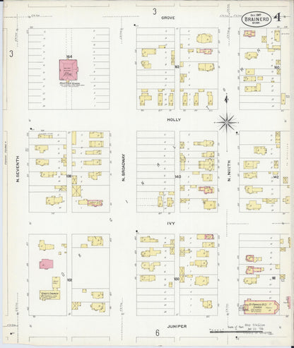 Sanborn Fire Insurance Map from Brainerd, Crow Wing County, Minnesota (1907), Sheet #0004 - Historic Sanborn Fire Insurance Map Print, vintage old map wall art, antique decor, genealogy gift, Minnesota Minnesota map