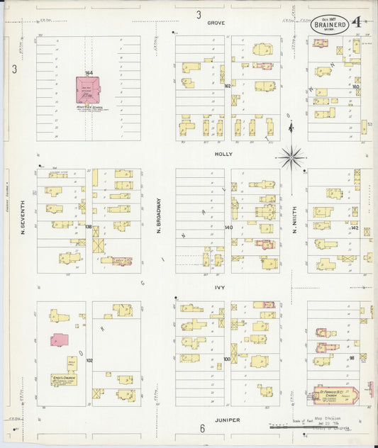 Sanborn Fire Insurance Map from Brainerd, Crow Wing County, Minnesota (1907), Sheet #0004 - Historic Sanborn Fire Insurance Map Print, vintage old map wall art, antique decor, genealogy gift, Minnesota Minnesota map