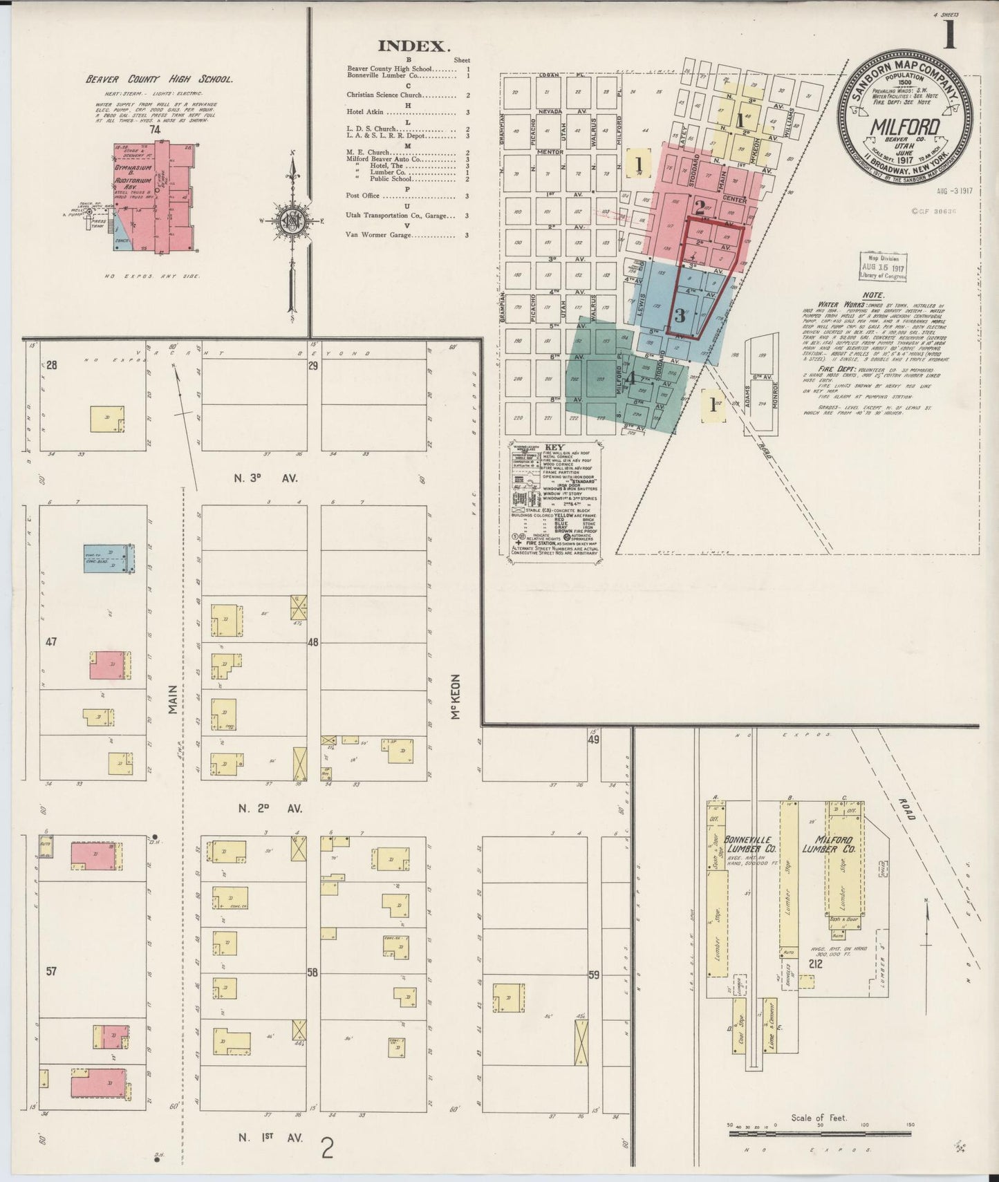 Sanborn Fire Insurance Map from Milford, Beaver County, Utah (1917), Sheet #0001 - Complete Map Set gallery image, historic Sanborn map, vintage wall art, Utah Utah