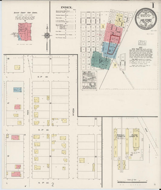 Sanborn Fire Insurance Map from Milford, Beaver County, Utah (1917), Sheet #0001 - Complete Map Set gallery image, historic Sanborn map, vintage wall art, Utah Utah