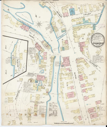 Sanborn Fire Insurance Map from Springfield, Windsor County, Vermont (1885), Sheet #0001 - Complete Map Set gallery image, historic Sanborn map, vintage wall art, Vermont Vermont