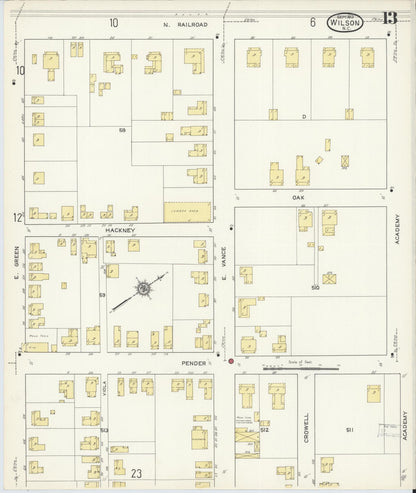 Sanborn Fire Insurance Map from Wilson, Wilson County, North Carolina (1913), Sheet #0013 - Historic Sanborn Fire Insurance Map Print, vintage old map wall art, antique decor, genealogy gift, North Carolina North Carolina map