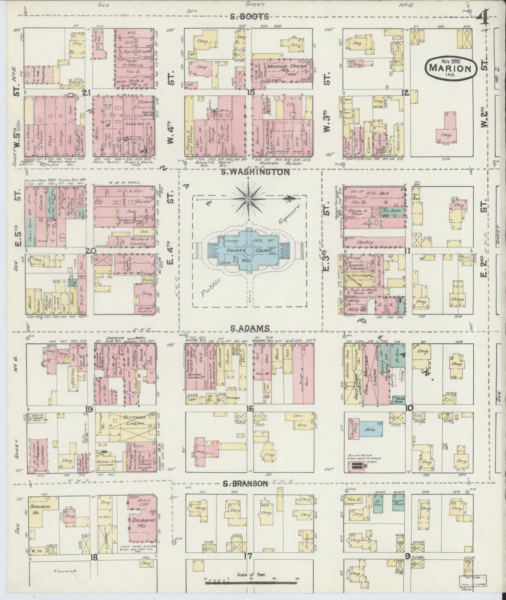 Sanborn Fire Insurance Map from Marion, Grant County, Indiana (1890), Sheet #0004 - Complete Map Set gallery image, historic Sanborn map, vintage wall art, Indiana Indiana