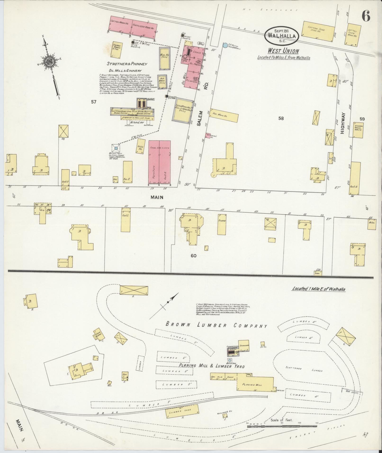 Sanborn Fire Insurance Map from Walhalla, Oconee County, South Carolina (1911), Sheet #0006 - Complete Map Set gallery image, historic Sanborn map, vintage wall art, South Carolina South Carolina