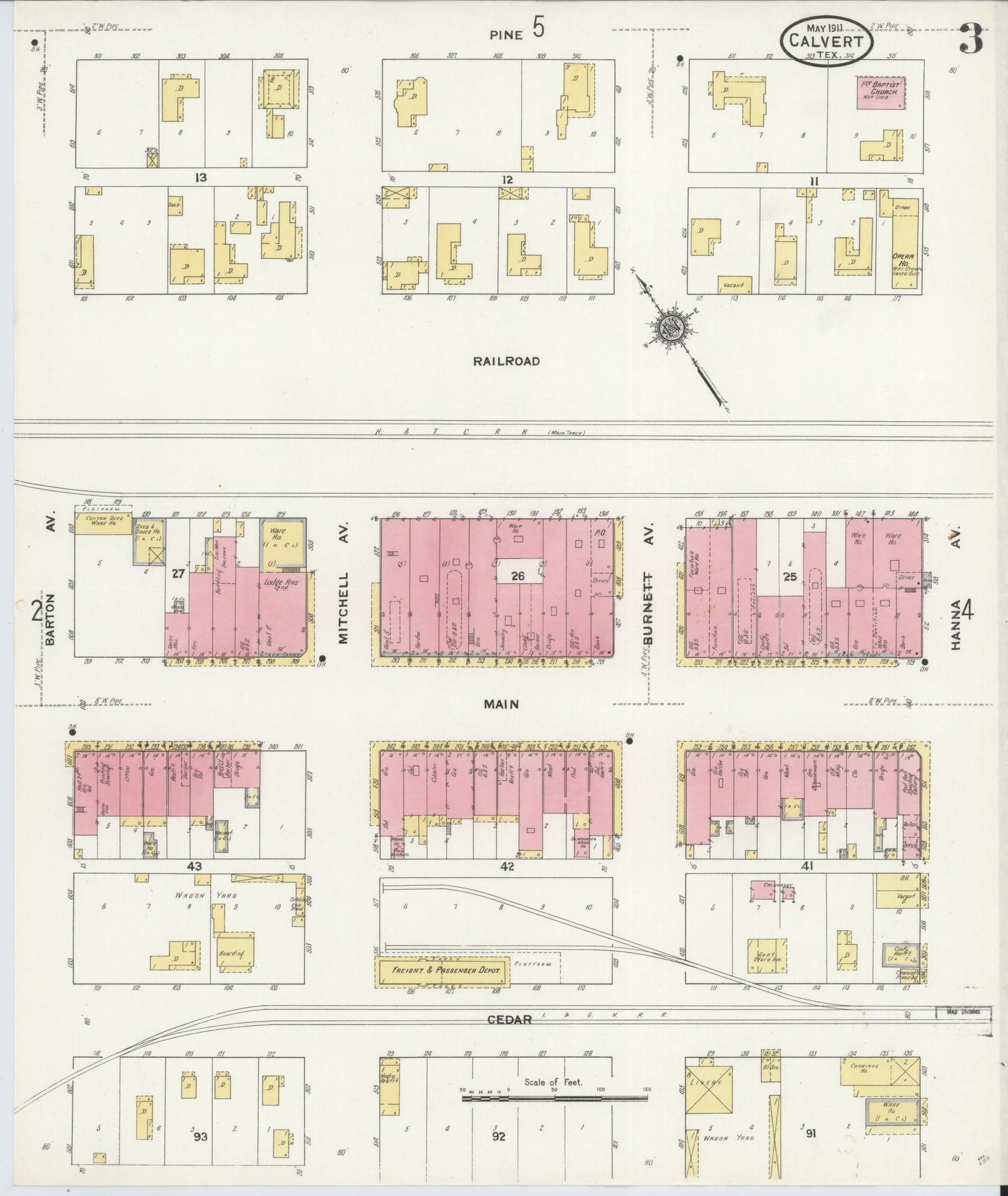 Sanborn Fire Insurance Map from Calvert, Robertson County, Texas (1911), Sheet #0003 - Historic Sanborn Fire Insurance Map Print, vintage old map wall art, antique decor, genealogy gift, Texas Texas map