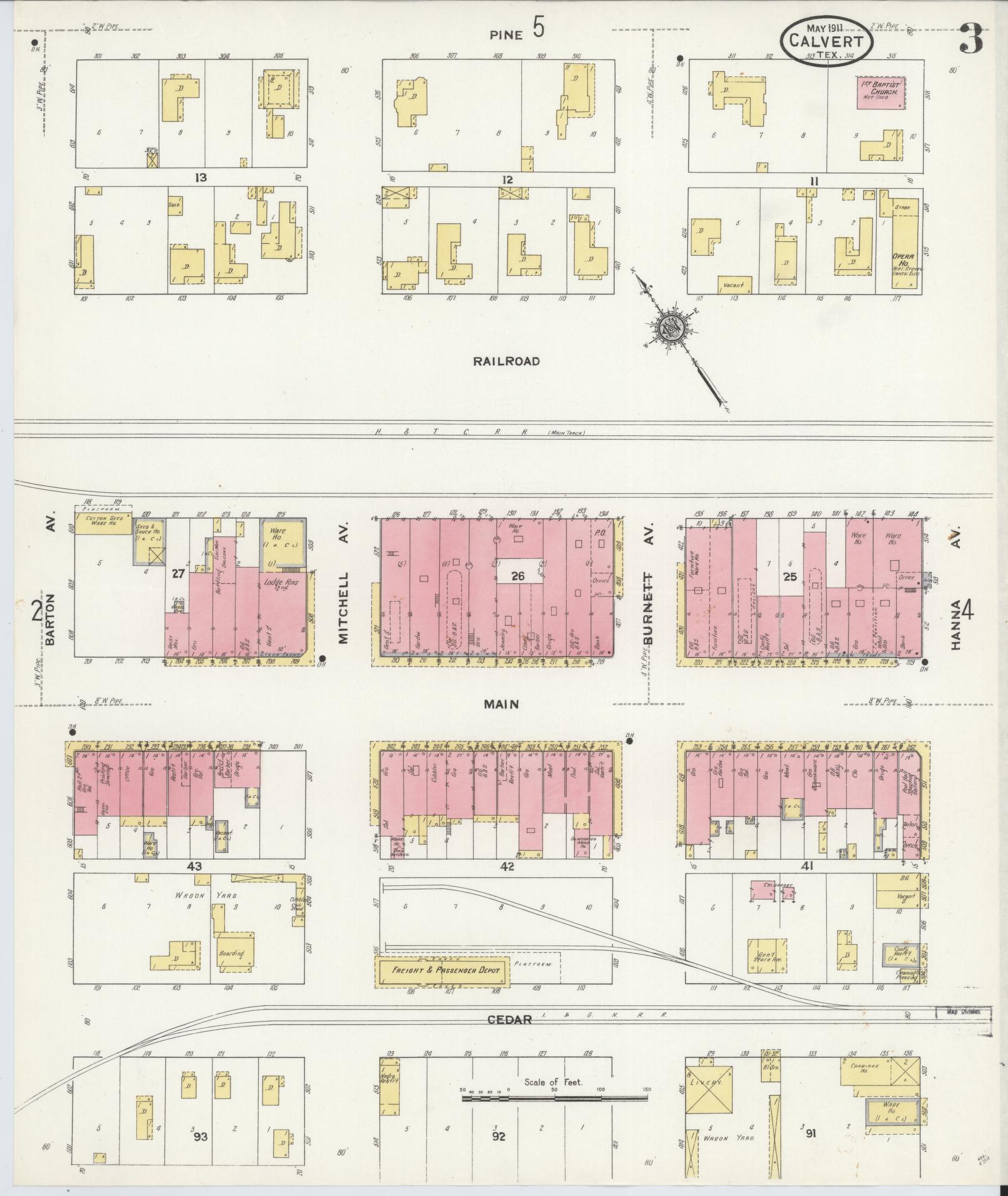 Sanborn Fire Insurance Map from Calvert, Robertson County, Texas (1911), Sheet #0003 - Historic Sanborn Fire Insurance Map Print, vintage old map wall art, antique decor, genealogy gift, Texas Texas map