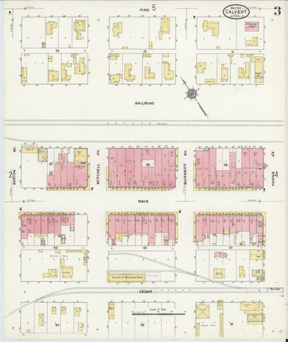 Sanborn Fire Insurance Map from Calvert, Robertson County, Texas (1911), Sheet #0003 - Historic Sanborn Fire Insurance Map Print, vintage old map wall art, antique decor, genealogy gift, Texas Texas map