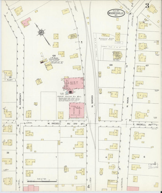 Sanborn Fire Insurance Map from Mooresville, Iredell County, North Carolina (1914), Sheet #0003 - Historic Sanborn Fire Insurance Map Print, vintage old map wall art, antique decor, genealogy gift, North Carolina North Carolina map