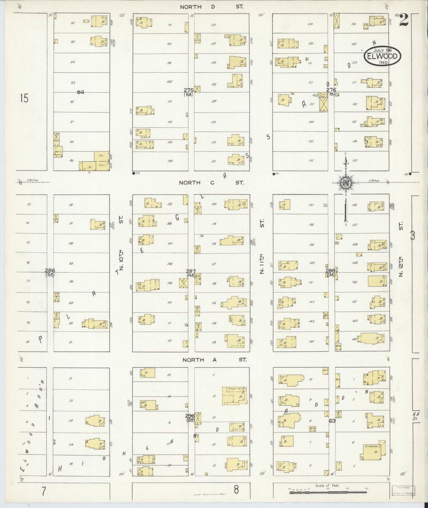 Sanborn Fire Insurance Map from Elwood, Madison County, Indiana (1916), Sheet #0002 - Complete Map Set gallery image, historic Sanborn map, vintage wall art, Indiana Indiana
