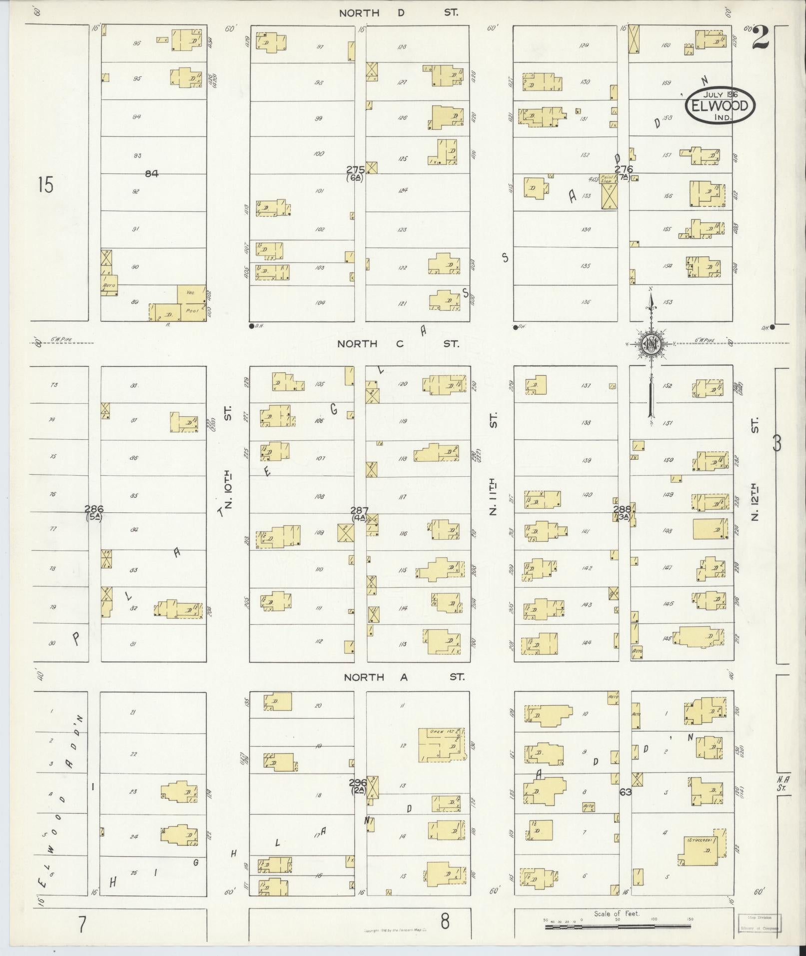 Sanborn Fire Insurance Map from Elwood, Madison County, Indiana (1916), Sheet #0002 - Complete Map Set gallery image, historic Sanborn map, vintage wall art, Indiana Indiana