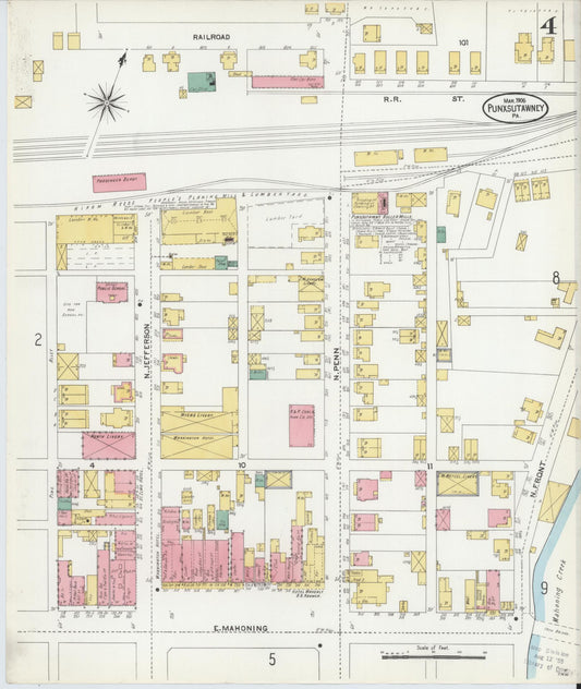 Sanborn Fire Insurance Map from Punxsutawney, Jefferson County, Pennsylvania (1906), Sheet #0004 - Historic Sanborn Fire Insurance Map Print, vintage old map wall art, antique decor, genealogy gift, Pennsylvania Pennsylvania map