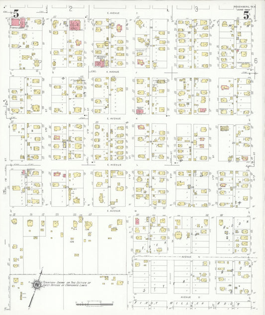 Sanborn Fire Insurance Map from Rosenberg, Fort Bend County, Texas (1942), Sheet #0005 - Historic Sanborn Fire Insurance Map Print, vintage old map wall art, antique decor, genealogy gift, Texas Texas map