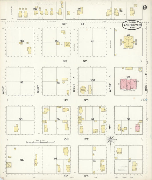 Sanborn Fire Insurance Map from Vancouver, Clark County, Washington (1892), Sheet #0009 - Historic Sanborn Fire Insurance Map Print, vintage old map wall art, antique decor, genealogy gift, Washington Washington map