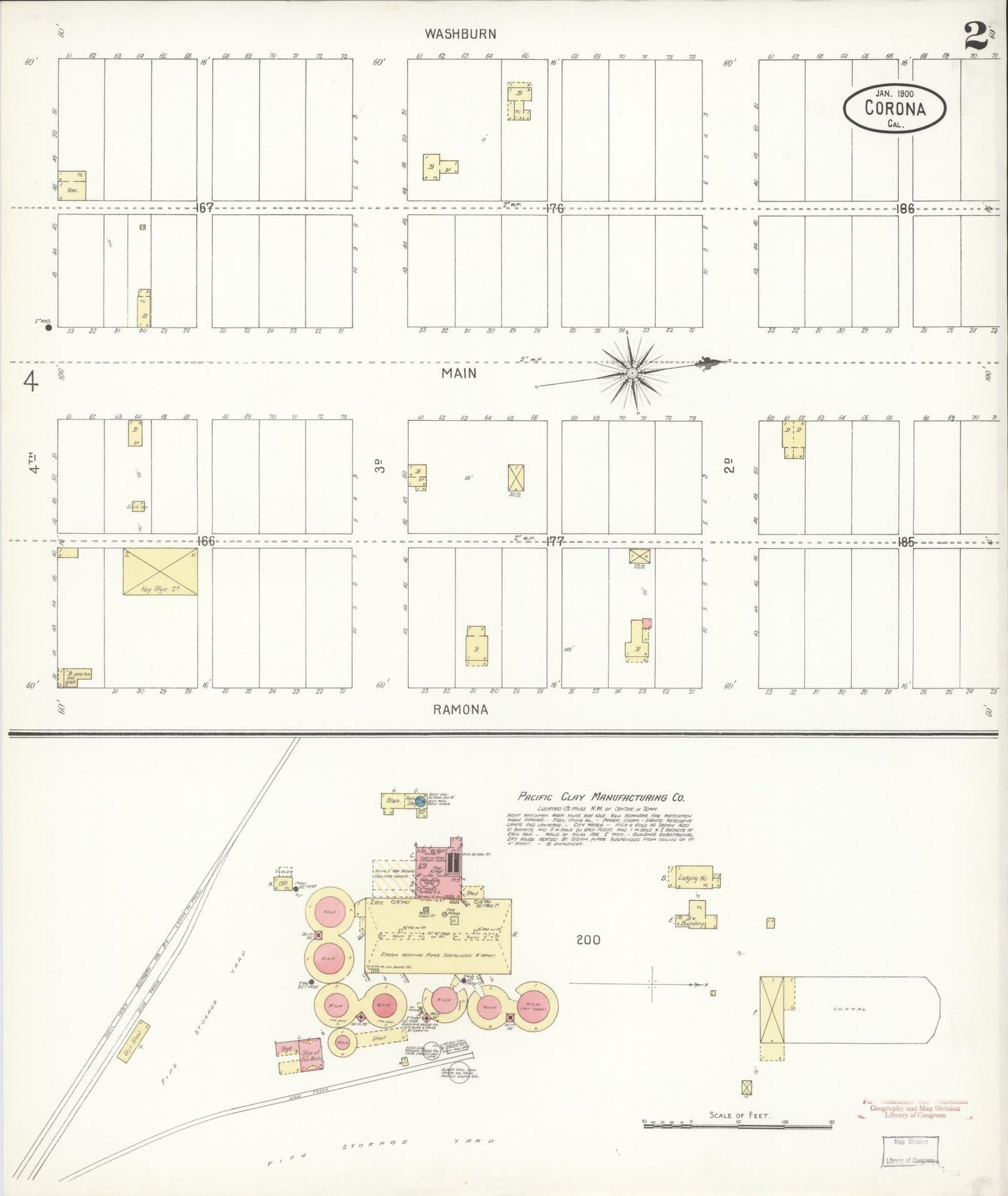 Sanborn Fire Insurance Map from Corona, Riverside County, California (1900), Sheet #0002 - Complete Map Set gallery image, historic Sanborn map, vintage wall art, California California