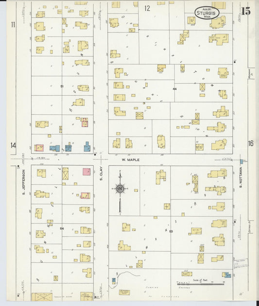 Sanborn Fire Insurance Map from Sturgis, Saint Joseph County, Michigan (1911), Sheet #0015 - Historic Sanborn Fire Insurance Map Print, vintage old map wall art, antique decor, genealogy gift, Michigan Michigan map