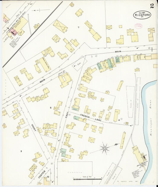Sanborn Fire Insurance Map from Richford, Franklin County, Vermont (1897), Sheet #0002 - Historic Sanborn Fire Insurance Map Print, vintage old map wall art, antique decor, genealogy gift, Vermont Vermont map