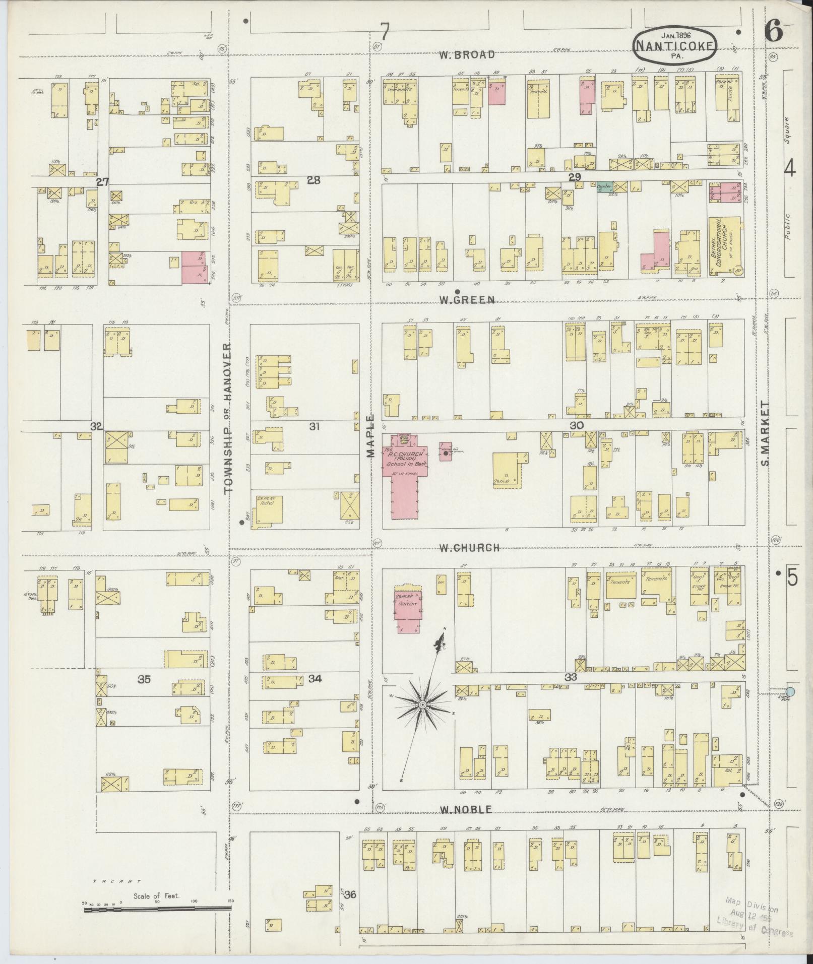 Sanborn Fire Insurance Map from Nanticoke, Luzerne County, Pennsylvania (1896), Sheet #0006 - Complete Map Set gallery image, historic Sanborn map, vintage wall art, Pennsylvania Pennsylvania