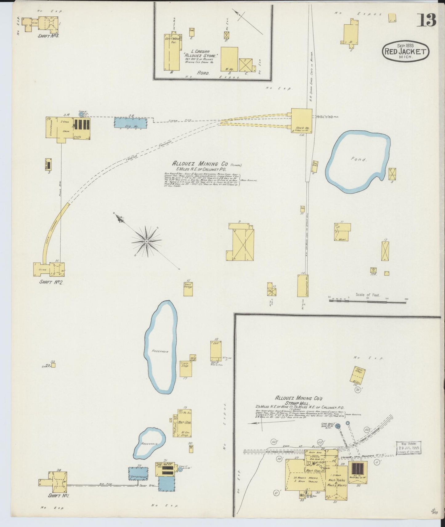 Sanborn Fire Insurance Map from Red Jacket, Houghton County, Michigan (1893), Sheet #0013 - Complete Map Set gallery image, historic Sanborn map, vintage wall art, Michigan Michigan