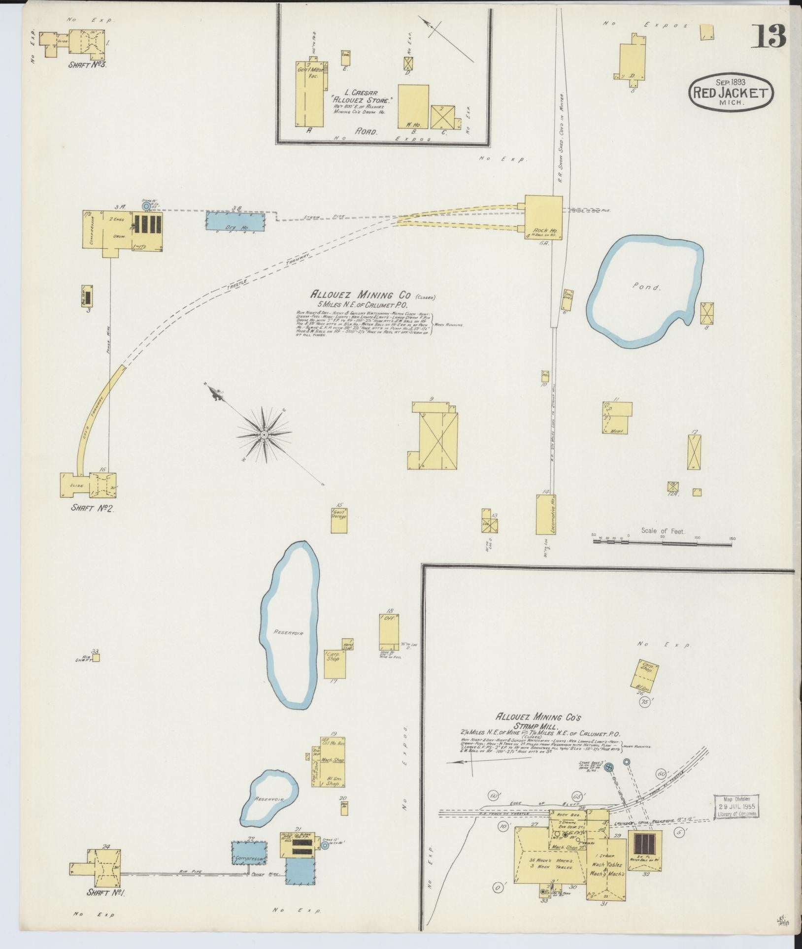 Sanborn Fire Insurance Map from Red Jacket, Houghton County, Michigan (1893), Sheet #0013 - Complete Map Set gallery image, historic Sanborn map, vintage wall art, Michigan Michigan