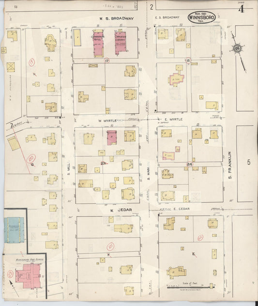 Sanborn Fire Insurance Map from Winnsboro, Wood County, Texas (1943), Sheet #0004 - Historic Sanborn Fire Insurance Map Print, vintage old map wall art, antique decor, genealogy gift, Texas Texas map