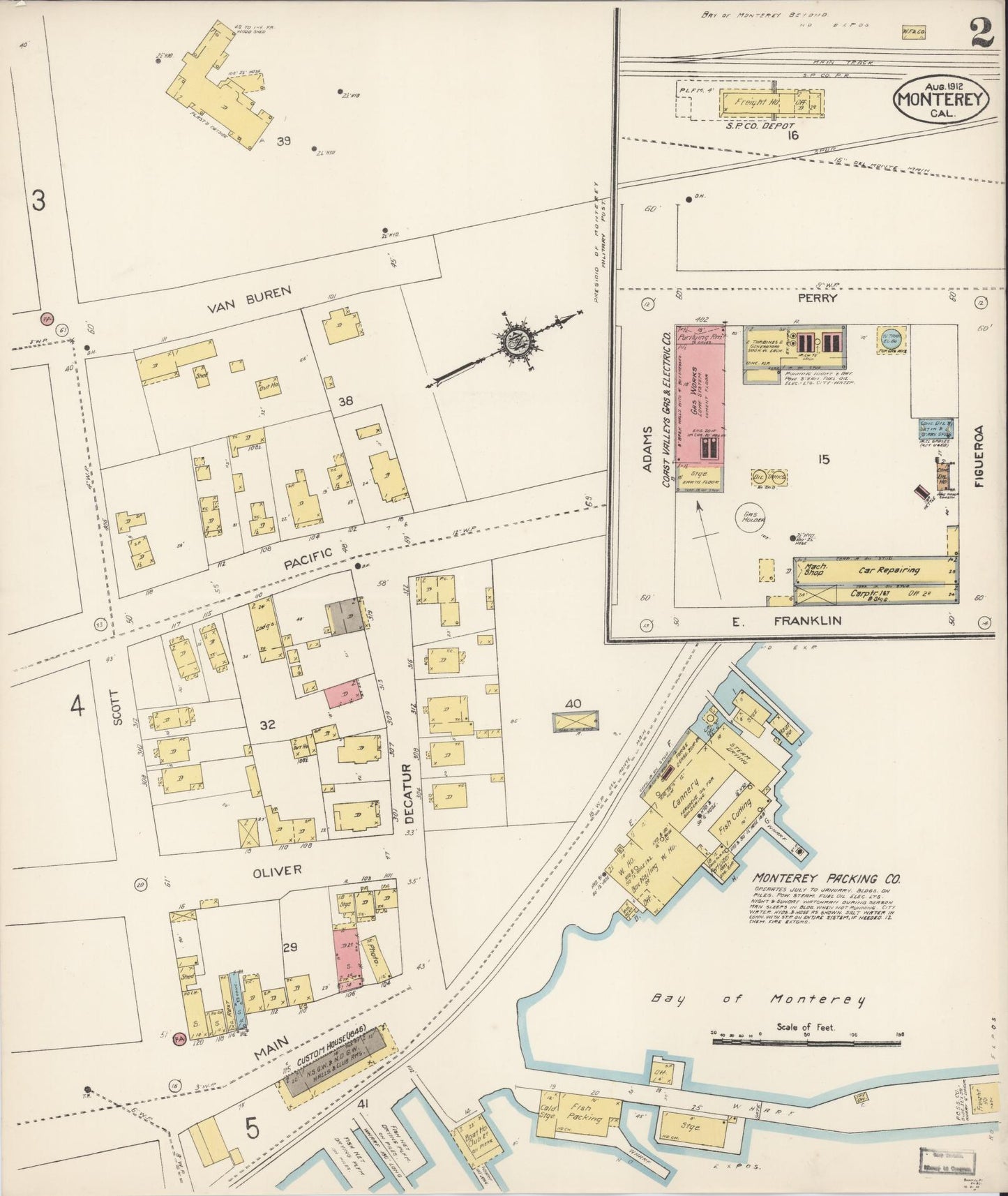 Sanborn Fire Insurance Map from Monterey, Monterey County, California (1912), Sheet #0002 - Complete Map Set gallery image, historic Sanborn map, vintage wall art, California California