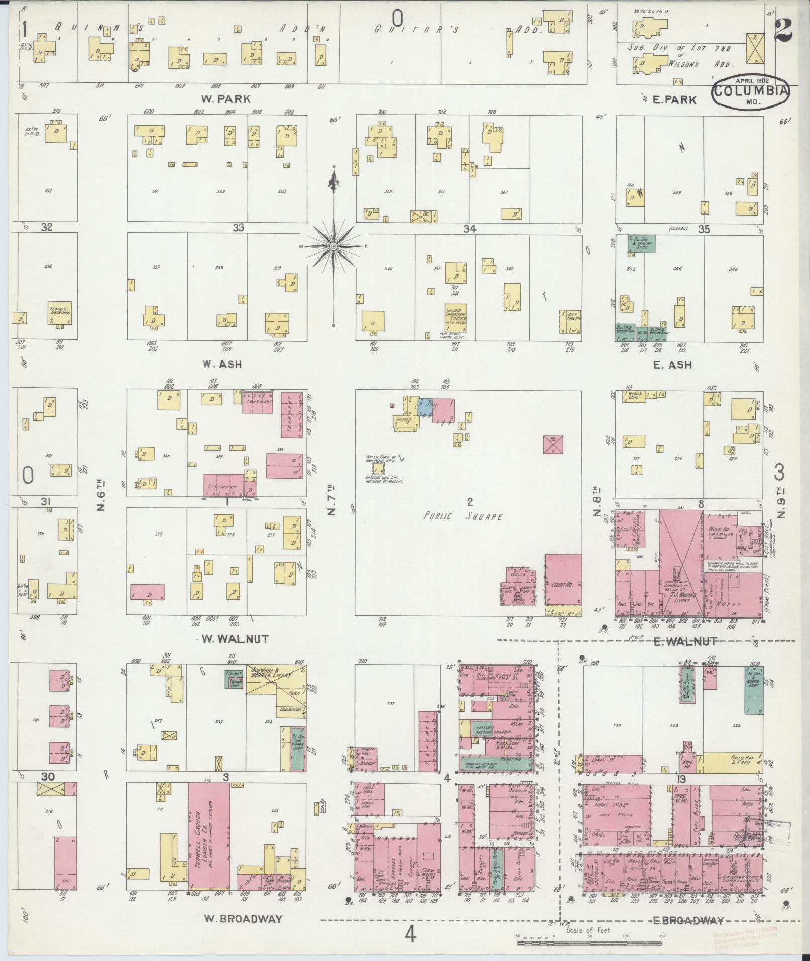 Sanborn Fire Insurance Map from Columbia, Boone County, Missouri (1902), Sheet #0002 - Historic Sanborn Fire Insurance Map Print, vintage old map wall art, antique decor, genealogy gift, Missouri Missouri map
