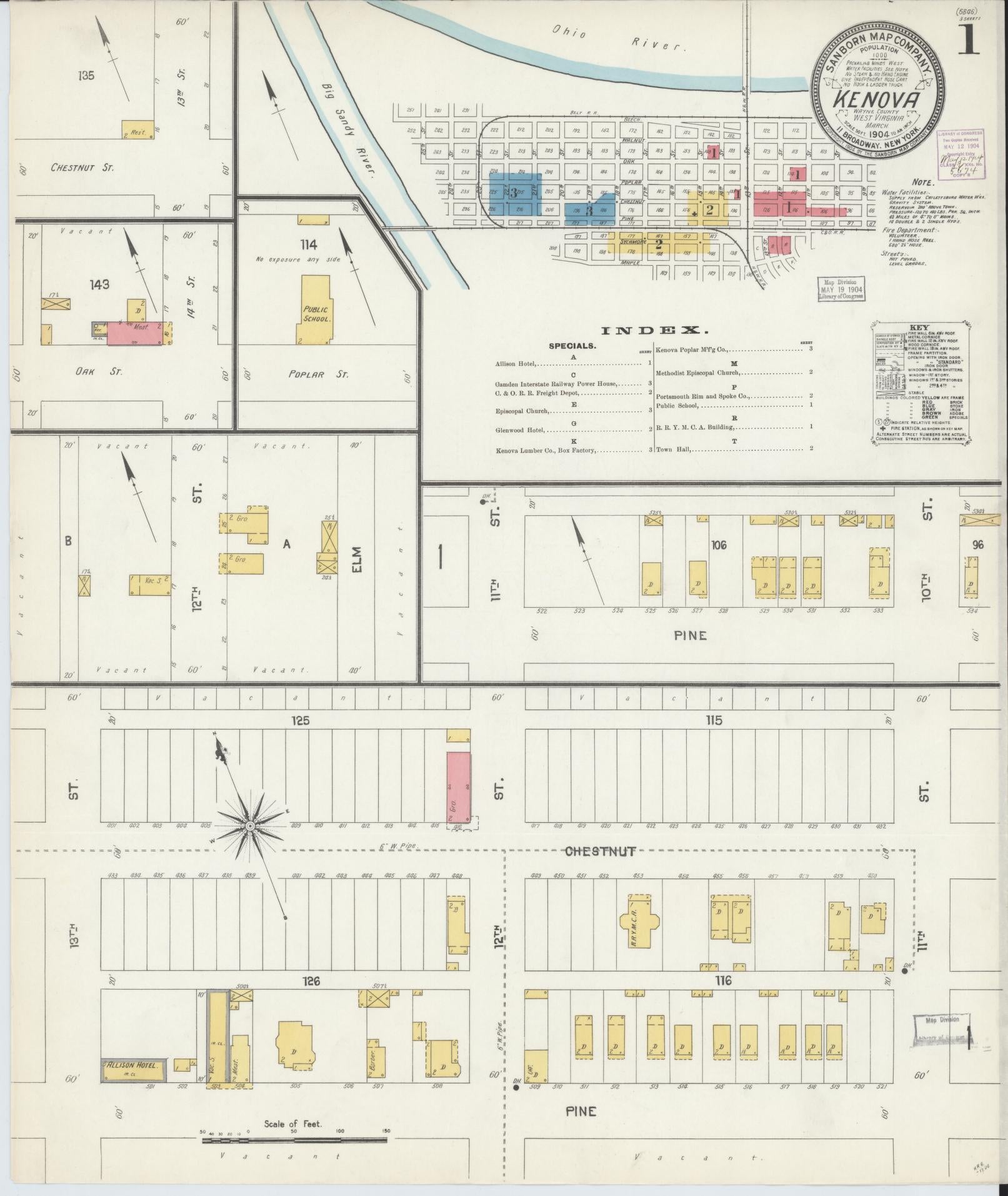 Sanborn Fire Insurance Map from Kenova, Wayne County, West Virginia (1904), Sheet #0001 - Complete Map Set gallery image, historic Sanborn map, vintage wall art, West Virginia West Virginia