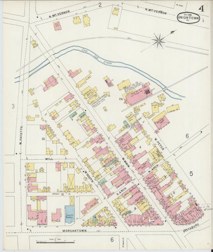 Sanborn Fire Insurance Map from Uniontown, Fayette County, Pennsylvania (1896), Sheet #0004 - Historic Sanborn Fire Insurance Map Print, vintage old map wall art, antique decor, genealogy gift, Pennsylvania Pennsylvania map