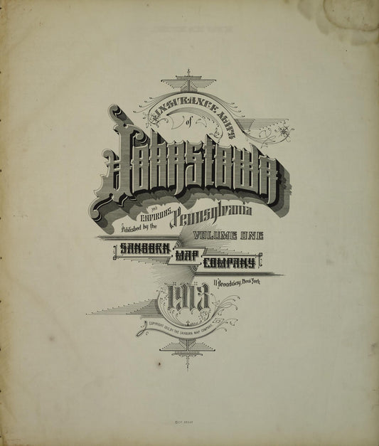 Sanborn Fire Insurance Map from Johnstown, Cambria County, Pennsylvania (1913), Sheet #0001 - Historic Sanborn Fire Insurance Map Print, vintage old map wall art, antique decor, genealogy gift, Pennsylvania Pennsylvania map