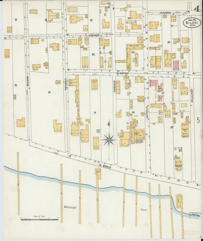 Sanborn Fire Insurance Map from Biloxi, Harrison County, Mississippi (1904), Sheet #0004 - Complete Map Set gallery image, historic Sanborn map, vintage wall art, Mississippi Mississippi