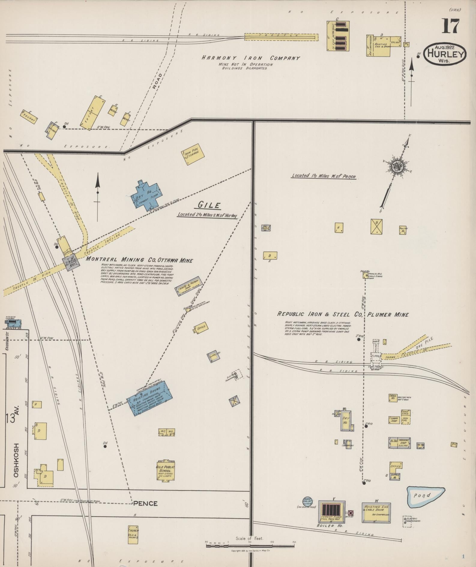 Sanborn Fire Insurance Map from Hurley, Iron County, Wisconsin (1922), Sheet #0017 - Historic Sanborn Fire Insurance Map Print, vintage old map wall art, antique decor, genealogy gift, Wisconsin Wisconsin map