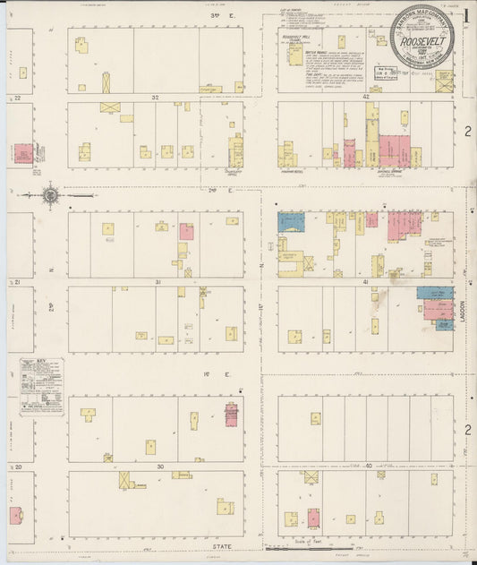 Sanborn Fire Insurance Map from Roosevelt, Duchesne County, Utah (1917), Sheet #0001 - Historic Sanborn Fire Insurance Map Print, vintage old map wall art, antique decor, genealogy gift, Utah Utah map