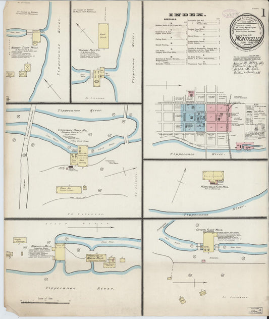 Sanborn Fire Insurance Map from Monticello, White County, Indiana (1886), Sheet #0001 - Historic Sanborn Fire Insurance Map Print, vintage old map wall art, antique decor, genealogy gift, Indiana Indiana map
